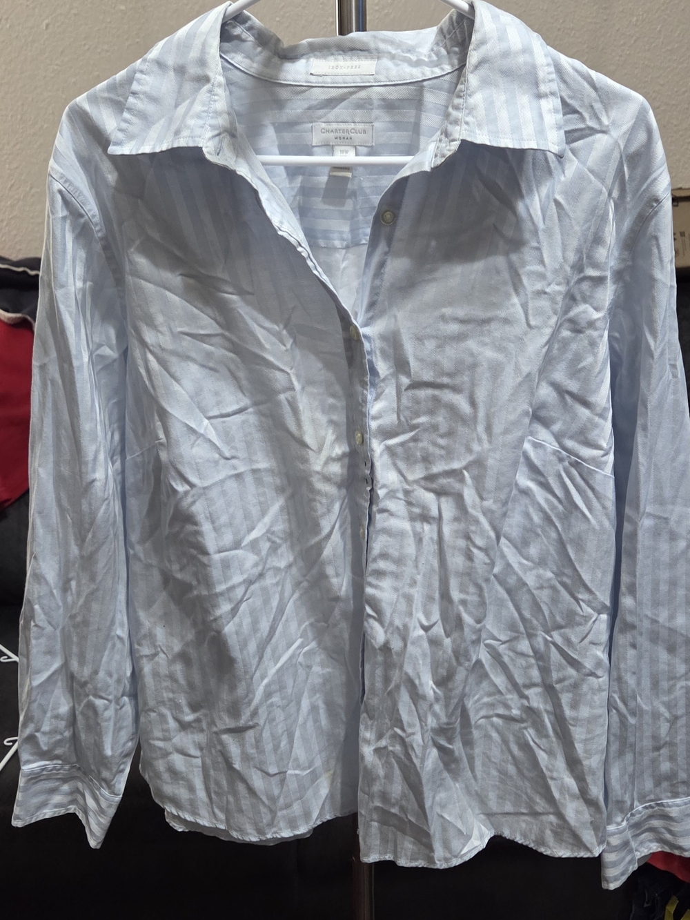 Charter Club Light Blue & White Striped Women's Shirt